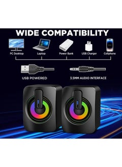 ShebSheb Small USB Powered 3.5mm Aux Desktop Computer Speakers,PC Speakers for Desktop,Single Size 9x6.7x6.2 cm  - Image 3