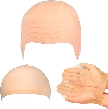 MUNSKT 2 Pcs Latex Bald Cap for Adults with Hairnet Bald Head Wig Cap for Halloween Makeup Cosplay Fancy Dress Cosplay Accessories Nude for Kids Adults Unisex - Image 1