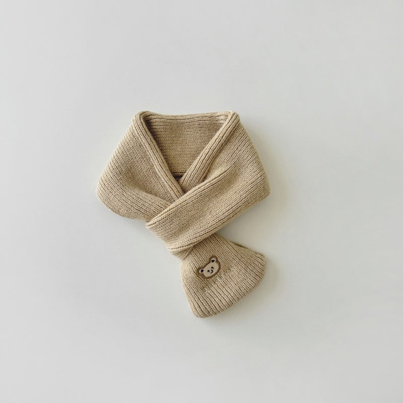 Cute Bear Knit Baby Hat Autumn Winter 2024 Newborn Khaki scarf  - Image 1