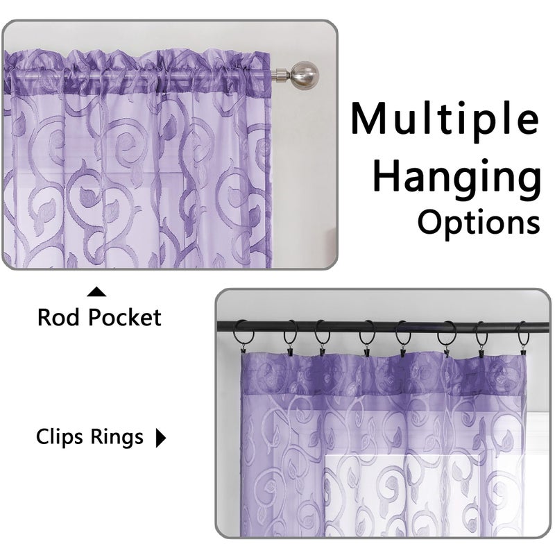 OWENIE Furman Sheer Curtains 72 inches Long for Bedroom Living Room 2 Panels Set  Clip Jacquard Light Purple Semi Sheer Curtains with Design  Light Filtering Rod Pocket Curtain  40Wx72L inch - Image 4