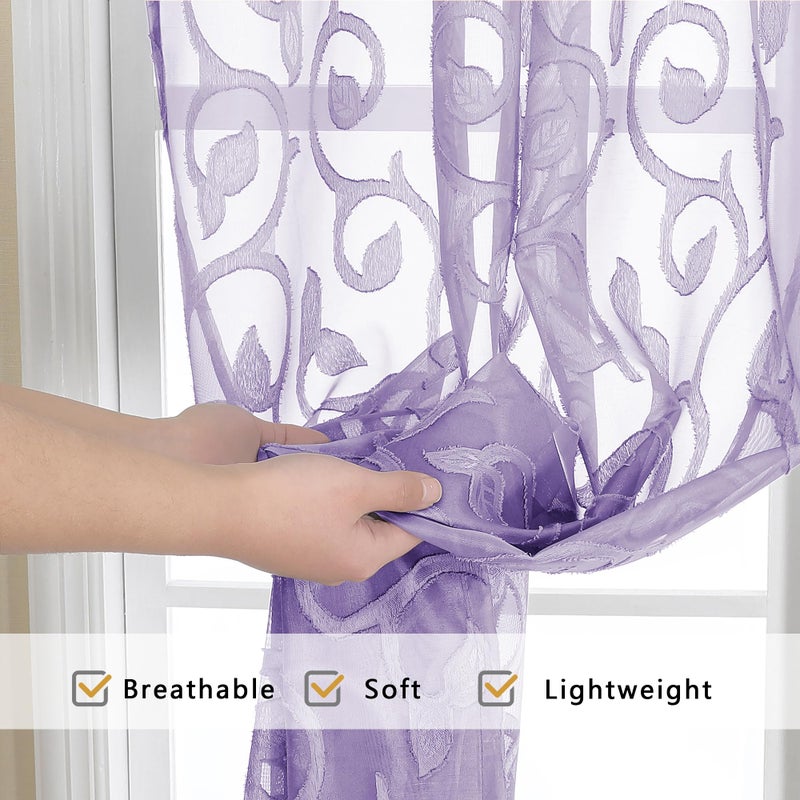 OWENIE Furman Sheer Curtains 72 inches Long for Bedroom Living Room 2 Panels Set  Clip Jacquard Light Purple Semi Sheer Curtains with Design  Light Filtering Rod Pocket Curtain  40Wx72L inch - Image 5