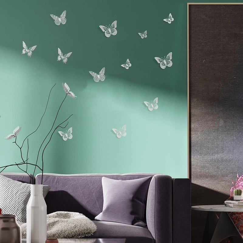 SAOROPEB 3D Butterfly Wall Decor, 48 Pcs 4 Styles 3 Sizes, Removable Metallic Wall Sticker Room Mural Decals for Kids Bedroom Nursery Classroom Party Decoration Wedding Decor DIY Gift (Sliver) - Image 3