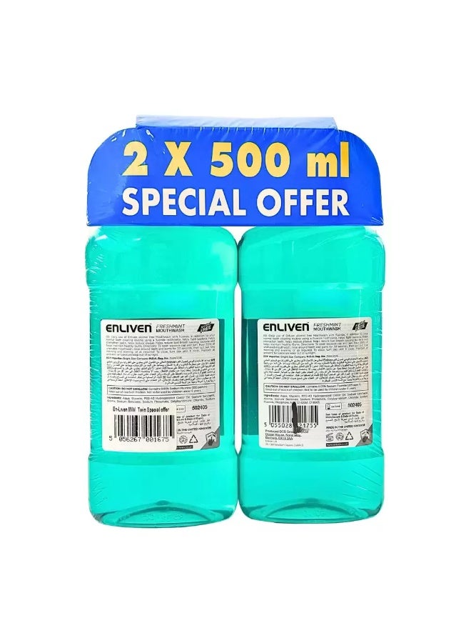 Enliven Fresh Mint Mouth Wash, Twin Pack- 2X500ml - Image 2