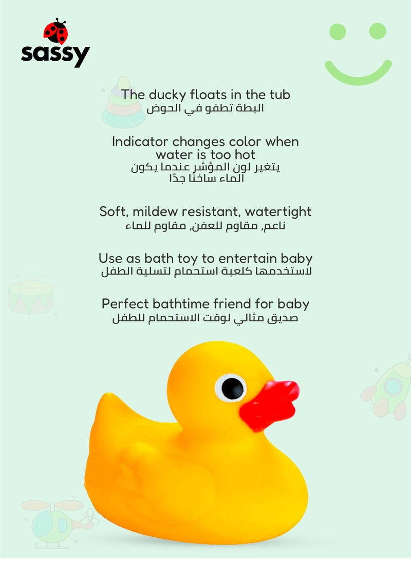 Sassy Sassy Cool Water Ducky – Baby Bath Toy with Too Hot Color Indicator, Temperature-Sensitive Safety Feature, Floating Rubber Duck for Fun & Safe Bath Time – 0+ Months - Image 3