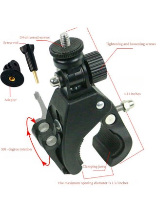 Bike Camera Mount with 1/4" Screw Bicycle Camera Clamp for Bike,Motorcycle, Scooter, Gopro, Electric Vehicles, 360° Rotation Handlebar Action Camera Smartphone - view 5
