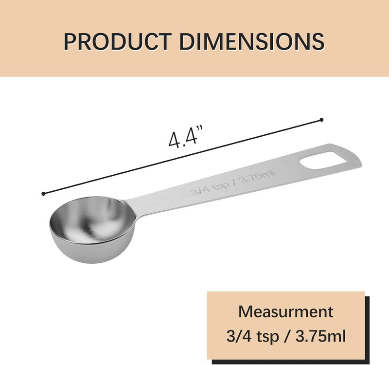BERYLER 5PCS 3/4tsp (1/4tbsp, 1/8oz, 3.75ml) Single Measuring Spoon, Stainless Steel Individual Teaspoons Only - Image 2