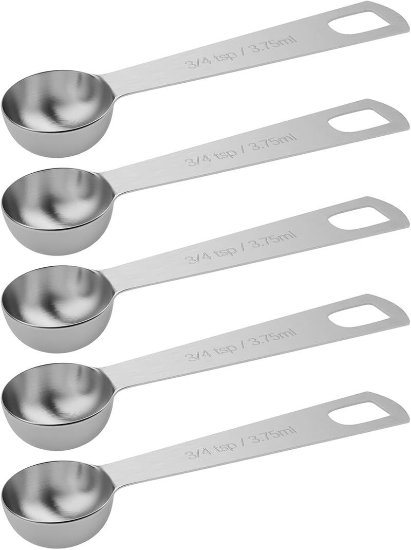 BERYLER 5PCS 3/4tsp (1/4tbsp, 1/8oz, 3.75ml) Single Measuring Spoon, Stainless Steel Individual Teaspoons Only - Image 1