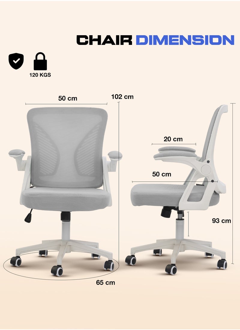 Premium Ergonomic Office Chair for Work from Home, High Back Computer Chair with Flip Up Armrest, Breathable Mesh, Rocking, Adjustable Seat, Winged Back | Mesh Chair for Office White/Grey - pzsku/Z74115D5F490894C84057Z/45/_/1735382846/4ed92c54-913d-4cb0-90c4-f33a6c82680b