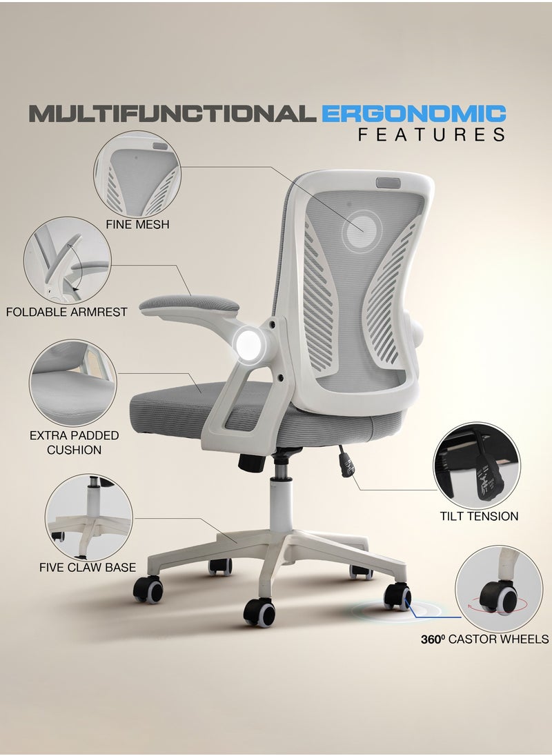 Premium Ergonomic Office Chair for Work from Home, High Back Computer Chair with Flip Up Armrest, Breathable Mesh, Rocking, Adjustable Seat, Winged Back | Mesh Chair for Office White/Grey - pzsku/Z74115D5F490894C84057Z/45/_/1735382856/52280403-a4f0-436d-868d-8e566cb9539c
