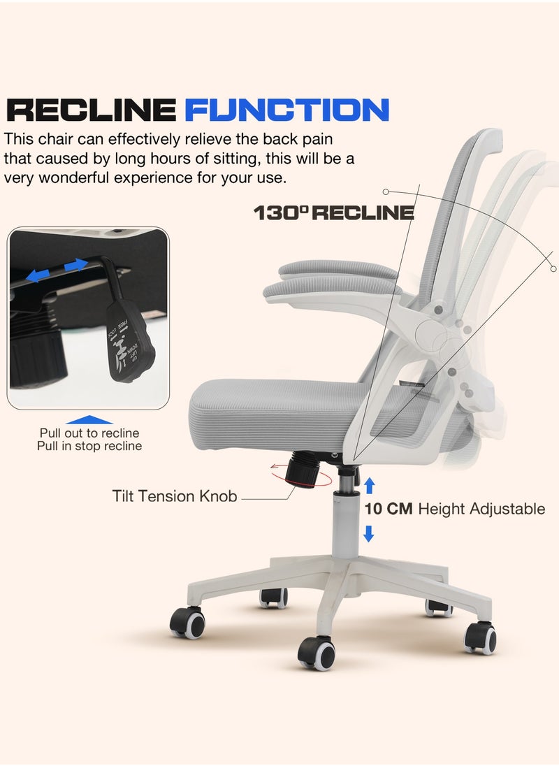 Premium Ergonomic Office Chair for Work from Home, High Back Computer Chair with Flip Up Armrest, Breathable Mesh, Rocking, Adjustable Seat, Winged Back | Mesh Chair for Office White/Grey - pzsku/Z74115D5F490894C84057Z/45/_/1735382866/ce26141c-faf1-4245-94f2-cbd1a4215680