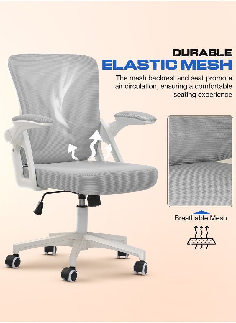 Premium Ergonomic Office Chair for Work from Home, High Back Computer Chair with Flip Up Armrest, Breathable Mesh, Rocking, Adjustable Seat, Winged Back | Mesh Chair for Office White/Grey - pzsku/Z74115D5F490894C84057Z/45/_/1735382877/e42787e3-5ad8-4705-b646-4438d49e31c6