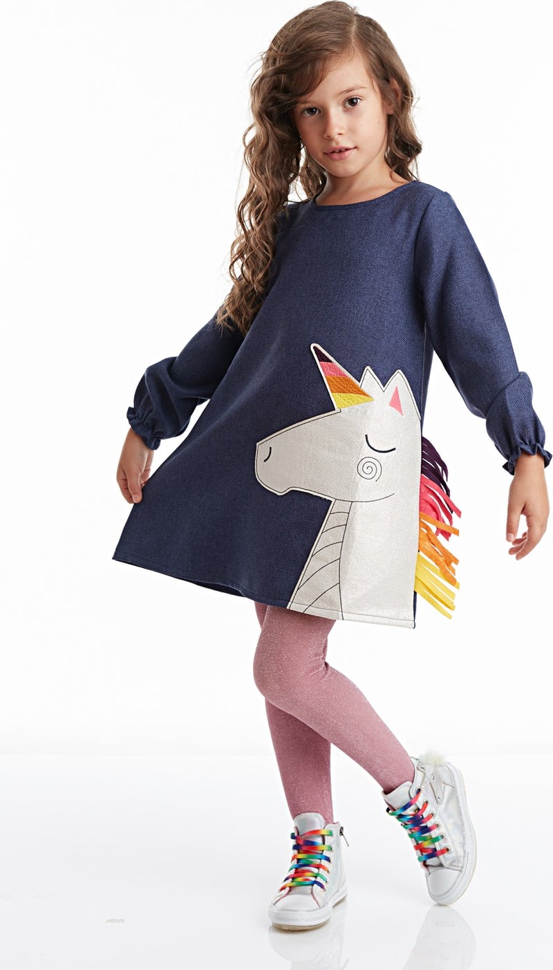 Denokids Colorful Unicorn Girl's Woven Dress  - Image 1