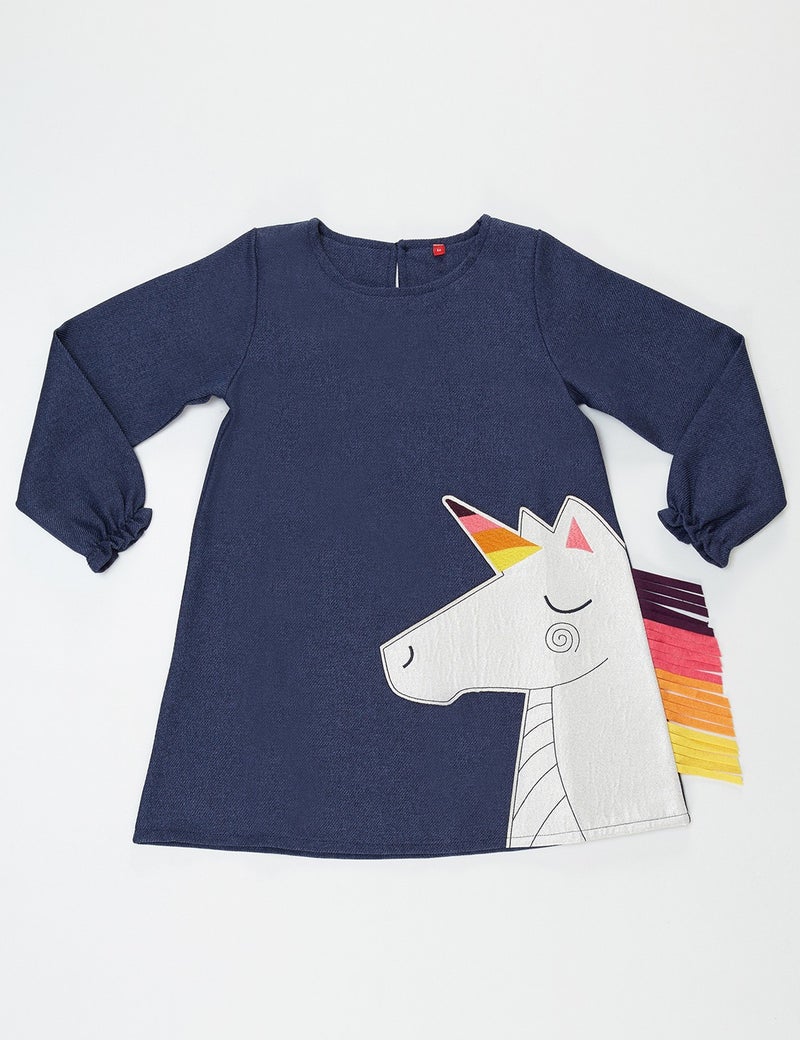 Denokids Colorful Unicorn Girl's Woven Dress  - Image 4