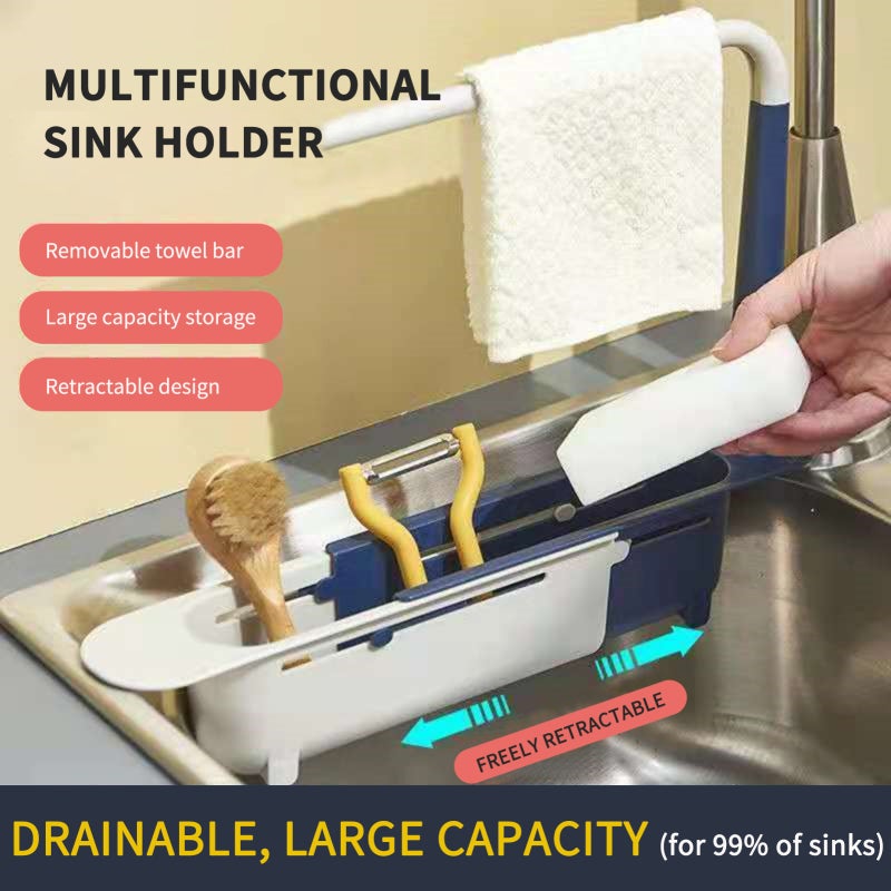 Telescopic Sink Holder: Blue Premium PP Material Retractable Design - Multi-Function Sink Organizer for Kitchen Sink Use - Image 2