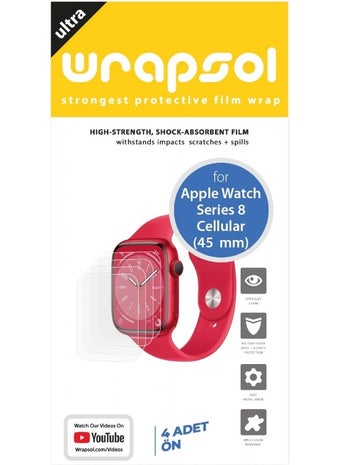 Wrapsol Apple Watch 45MM Series 8 Cellular Smartwatch Screen Protector Shock Absorbing Polyurethane Film  - Image 2