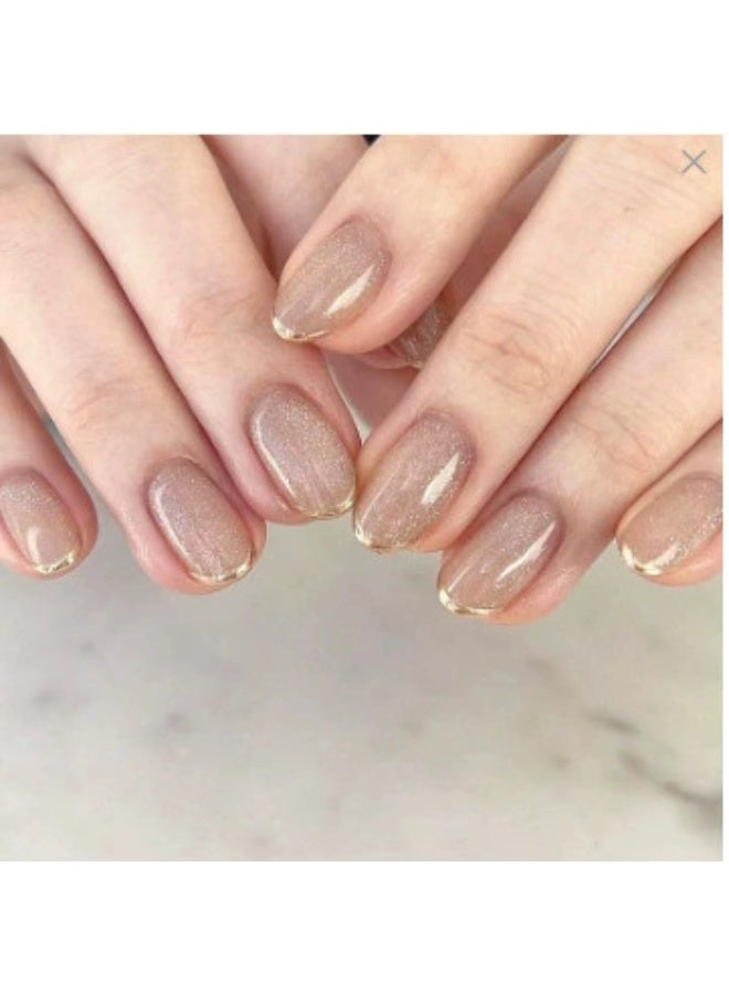 Goolsky Premium Short Oval Press-on Nails with Sheer Glitter & Golden French Tips for Subtle Luxury
