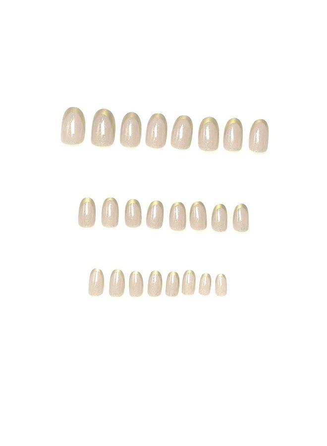 Goolsky أظافر ضغط بيضاوية قصيرة فاخرة مع لمسة من اللمعان الذهبي ونصائح فرنسية ذهبية للفخامة الخفية - Image 2
