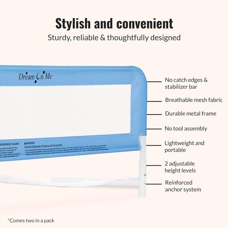 Dream On Me Lightweight Mesh Security Adjustable Bed Rail Double Pack with Breathable Mesh Fabric in Blue, 2 Count (Pack of 1) - Image 5