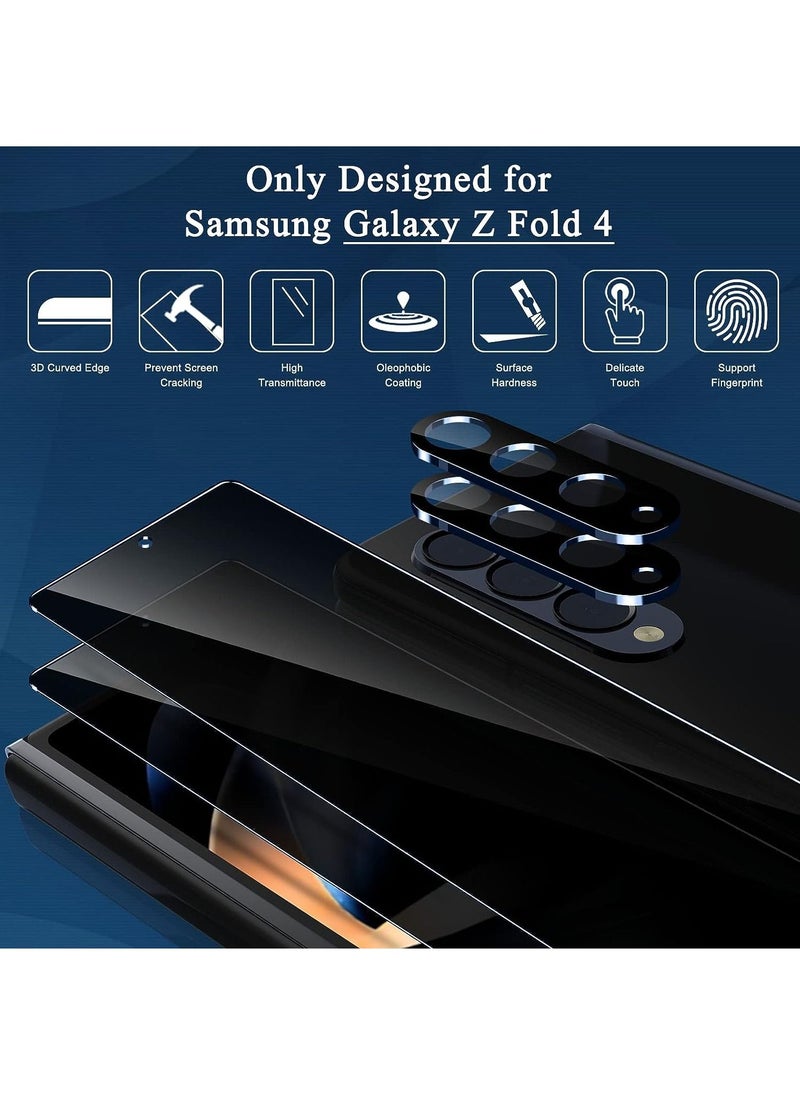 Generic - [2+2Pack] Galaxy Z Fold 4 Privacy Screen Protector and Tempered Glass Camera Lens Protector, Anti-Scratch, No Bubbles, Anti-Spy - Image 1