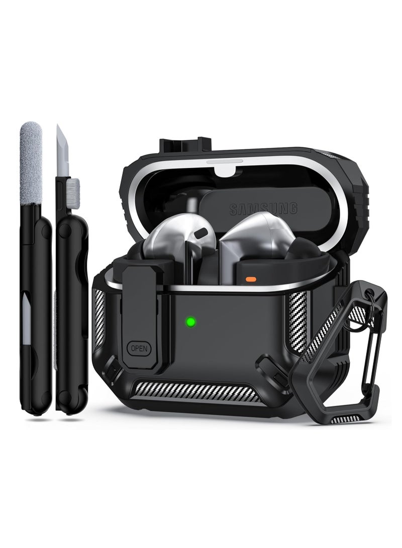 Compatible Samsung Galaxy Buds3/Galaxy Buds3 Pro (2024) with Locking Closure, Rugged Drop-Proof Headphone Case with Hiking Buckle with 3-in-1 Cleaning Tool - (Black)  - Image 1