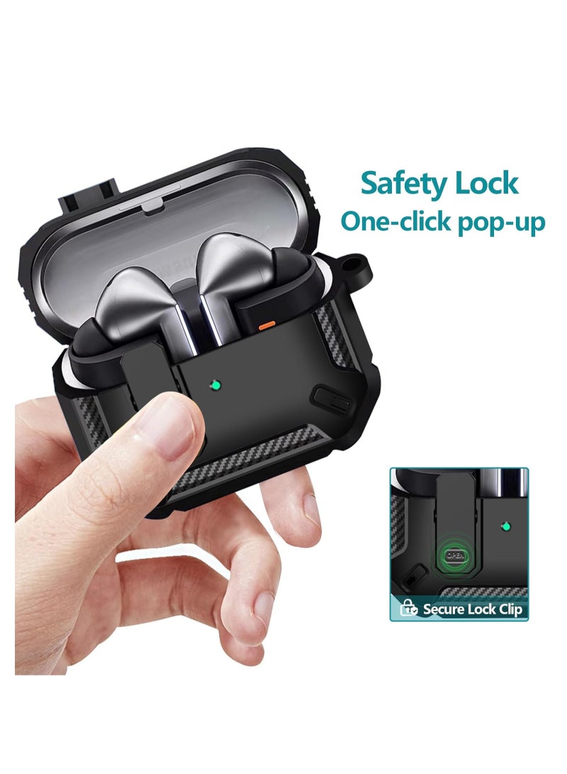 Compatible Samsung Galaxy Buds3/Galaxy Buds3 Pro (2024) with Locking Closure, Rugged Drop-Proof Headphone Case with Hiking Buckle with 3-in-1 Cleaning Tool - (Black)  - Image 2