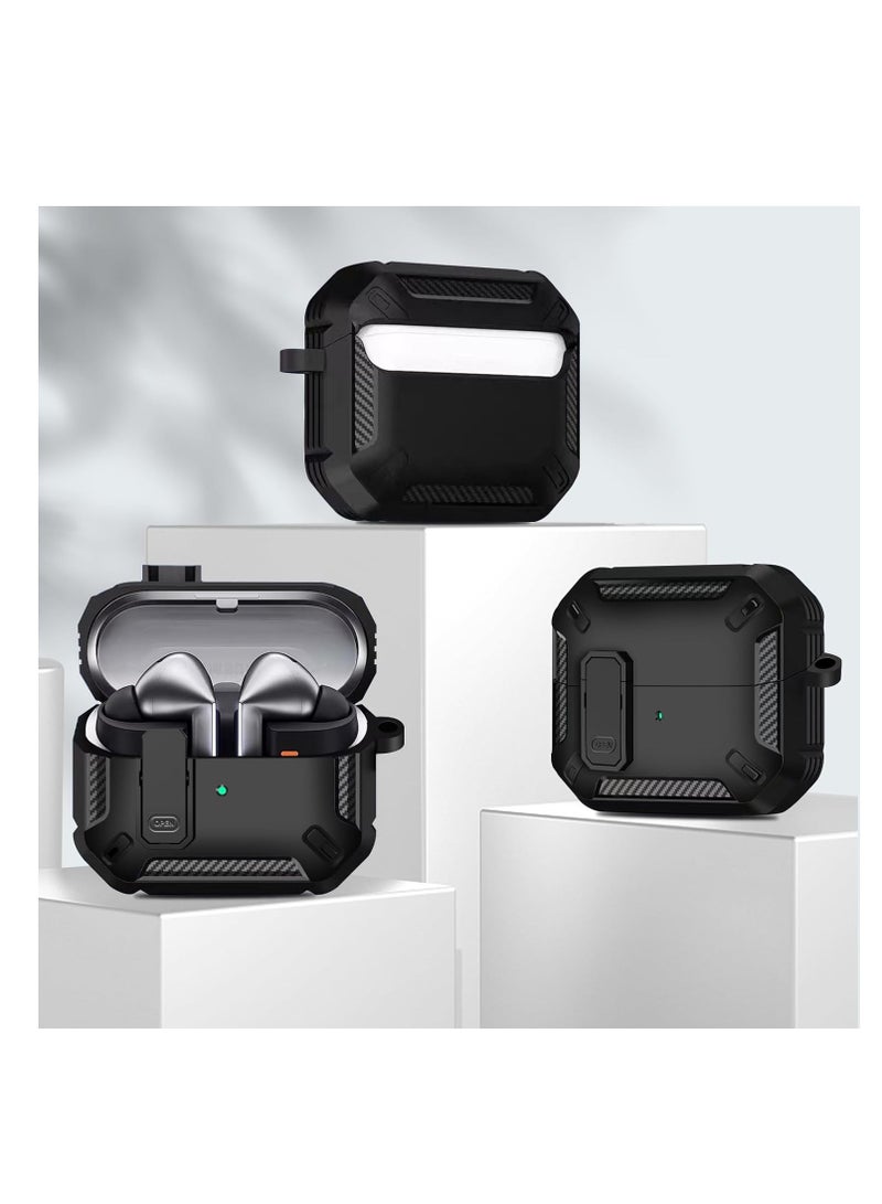 Compatible Samsung Galaxy Buds3/Galaxy Buds3 Pro (2024) with Locking Closure, Rugged Drop-Proof Headphone Case with Hiking Buckle with 3-in-1 Cleaning Tool - (Black)  - Image 4