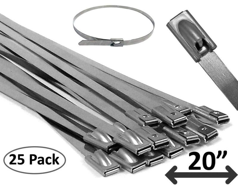 Electriduct 304 Stainless Steel Cable Ties 20 Inch 200 Lbs Heavy Duty Self Locking Ball Lock Zip Ties UV Resistant (25 Pack) - Image 3