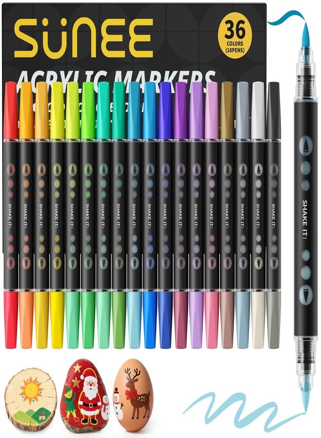 ساني أقلام تلوين أكريليك من سوني، 36 لونًا، عبوة من 18 قلمًا برأس فرشاة، أقلام تلوين للورق، المعدن، الصخور، السيراميك، الخشب، القماش، الزجاج، مجموعة أدوات فنية وحرفية يدوية - Image 1