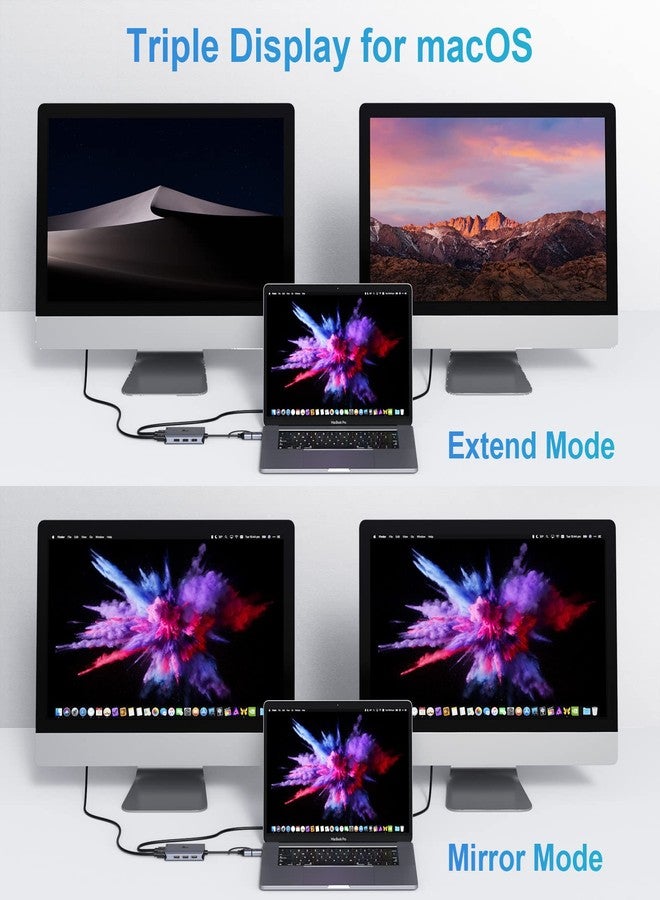 LIONWEI محطة إرساء USB 3.0 إلى منفذي HDMI لأنظمة ويندوز وماك أو إس، محول USB-C/USB 3.0، محطة إرساء لأجهزة الكمبيوتر المحمولة، موزع HDMI لشاشتين لأجهزة ماك بوك برو/إير/M1/M2/ماك، موزع USB-C لأجهزة ديل/إتش بي/لينوفو/سيرفس - Image 5