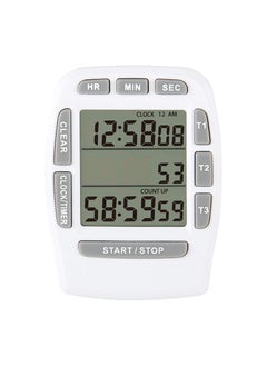 Digital Kitchen Triple Timer, Count-down & Count-up Tracking, Loud Buzzer Reminder, Magnetic Timer with Big Digits and Back Stand for Cooking, Meeting, Classroom, Studying, Exercising (White)