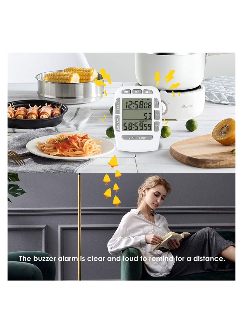 SYOSI - Digital Kitchen Triple Timer, Count-down & Count-up Tracking, Loud Buzzer Reminder, Magnetic Timer with Big Digits and Back Stand for Cooking, Meeting, Classroom, Studying, Exercising (White) - Image 1