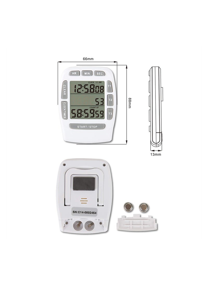 SYOSI - Digital Kitchen Triple Timer, Count-down & Count-up Tracking, Loud Buzzer Reminder, Magnetic Timer with Big Digits and Back Stand for Cooking, Meeting, Classroom, Studying, Exercising (White) - Image 1