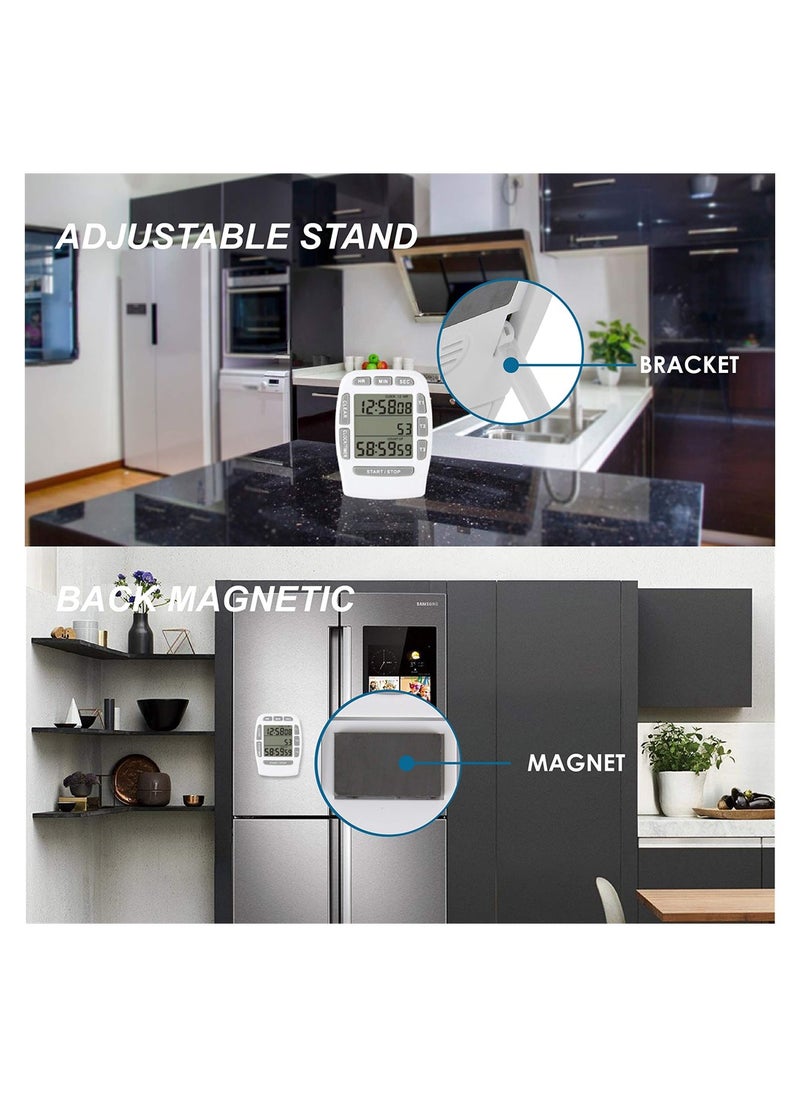 SYOSI - Digital Kitchen Triple Timer, Count-down & Count-up Tracking, Loud Buzzer Reminder, Magnetic Timer with Big Digits and Back Stand for Cooking, Meeting, Classroom, Studying, Exercising (White) - Image 1