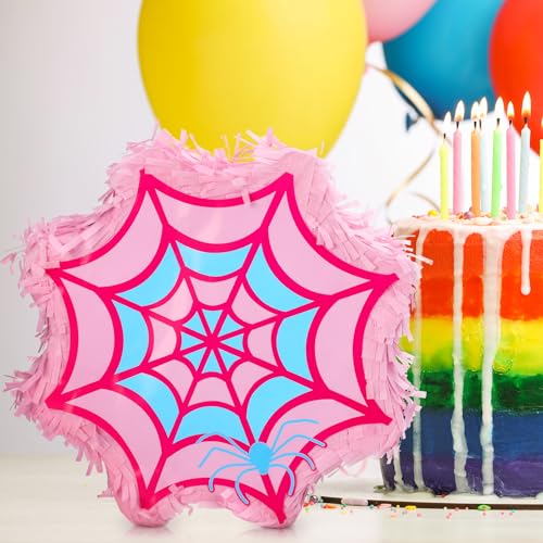 HI-BOOM Pink Spider Pinata Spider Pinata with Blindfold Stick and Confetti Spiderweb Ghost Birthday Party Decoration Game Supply 12 x 12 Small Fillable for Candy and Treats - Image 5