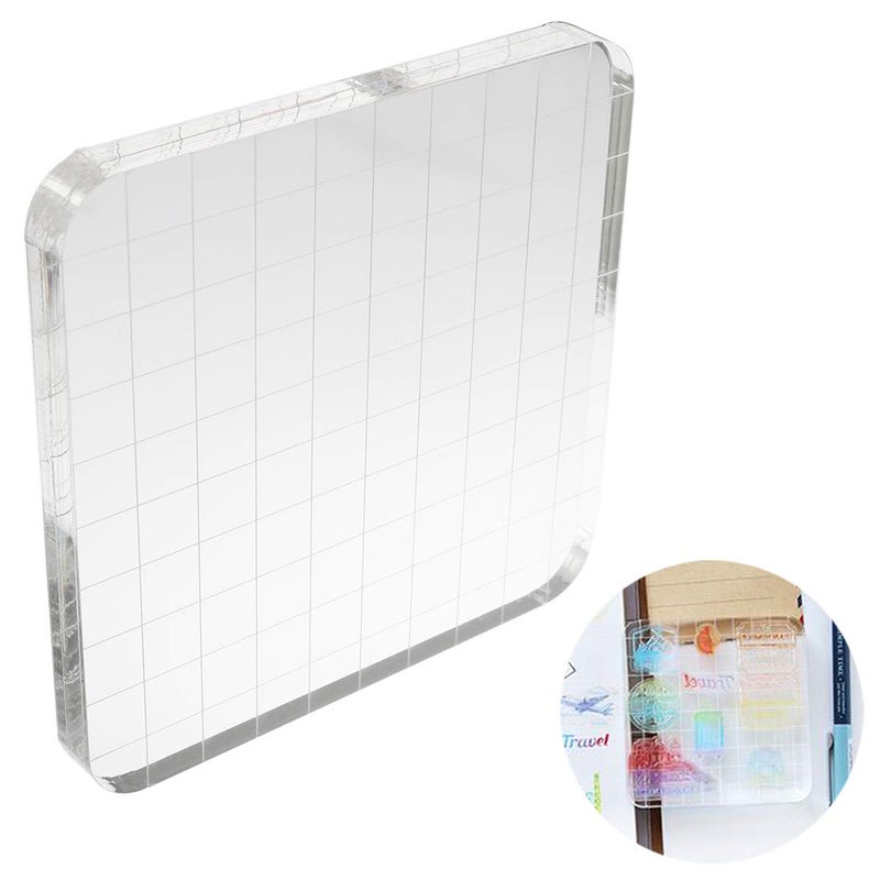 Lind Kitchen 10x10x1cm Square Stamp Block with GridAcrylic Clear Stamping Pad Tools for DIY Scrapbooking Crafts Making Decorative