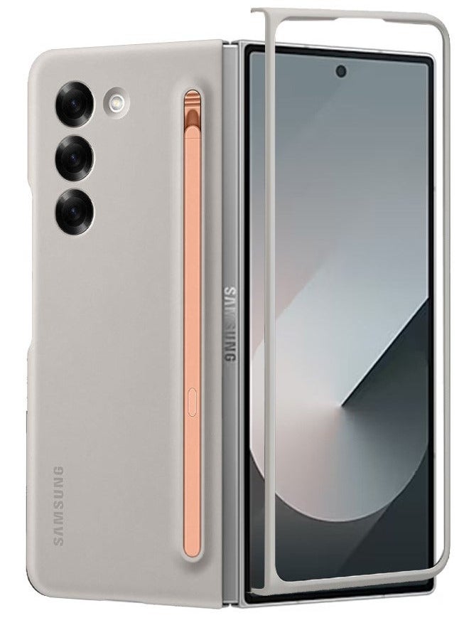 CATANES (for Samsung Galaxy Z Fold 6) Case with Screen Protector Ultra Hybrid Premium Case with Built-in New Compact S Pen, Holder and Storage Slot for Pen Sand Grey - Image 1