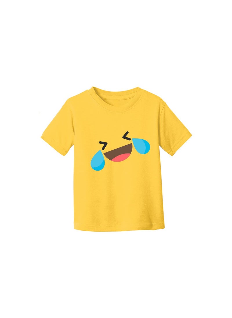 PRINTSHOP4ME - Yellow Smiley Face T-Shirt for Kids - Kids Unisex Round Neck Short Sleeve Cotton T-Shirt - Soft and Comfortable Tshirt - Perfect Emoji Outfit - Image 1