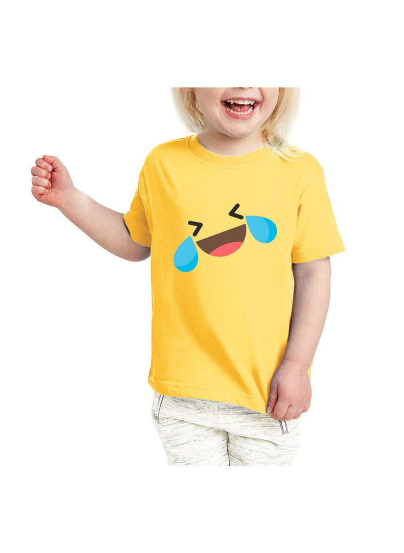 PRINTSHOP4ME - Yellow Smiley Face T-Shirt for Kids - Kids Unisex Round Neck Short Sleeve Cotton T-Shirt - Soft and Comfortable Tshirt - Perfect Emoji Outfit - Image 1