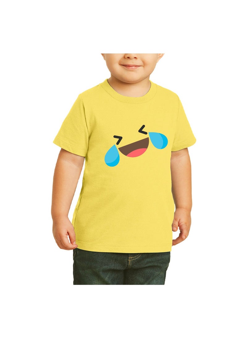 PRINTSHOP4ME - Yellow Smiley Face T-Shirt for Kids - Kids Unisex Round Neck Short Sleeve Cotton T-Shirt - Soft and Comfortable Tshirt - Perfect Emoji Outfit - Image 1