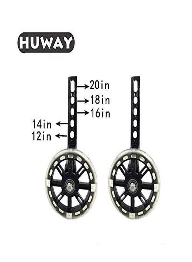 HUWAY training wheels flash mute wheel bicycle stabiliser mounted Kit compatible for bikes of 12 14 16 18 20 Inch， 1 Pair (Black) - Image 4