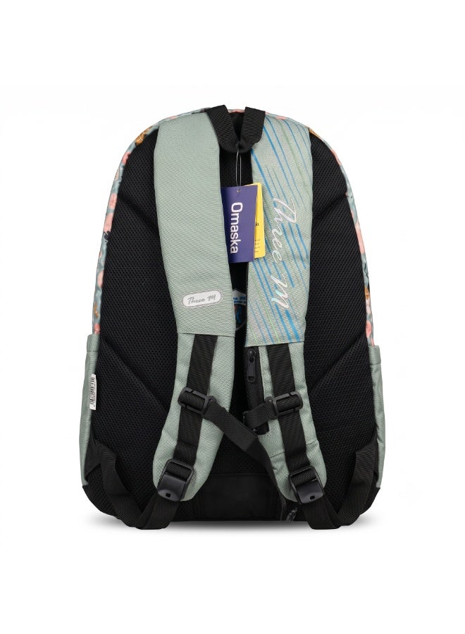 Three M Backpack 5-Zip Wide Opening With Pencil Case Green Ice Cream Pattern - Image 5