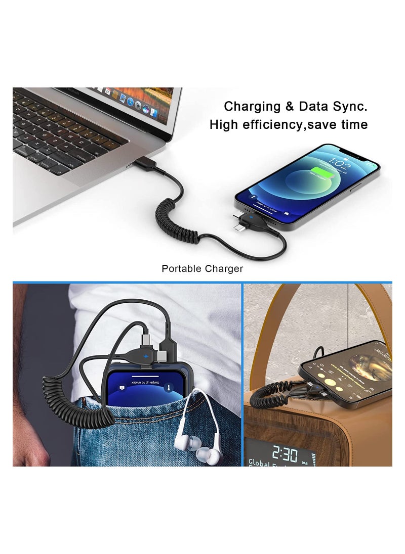 SYOSI - 3 in 1 Coiled Lightning Cable for Car Coil iPhone Charger Cable, USB Cable Fast Charger Compatible with Lightning Type-C Micro USB for iPhone 14 13 12 11 XS XR X 8 7 Support iOS Android Tablets PC - Image 1