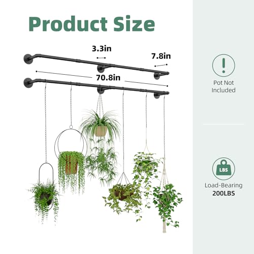 Galood Plant Hanger Indoor Hanging Planters for Indoor Plants Hanging Plant Holder Window Plant Rod Black Metal Shelves 70.8 Inch 2PCS Pot not Included - Image 4