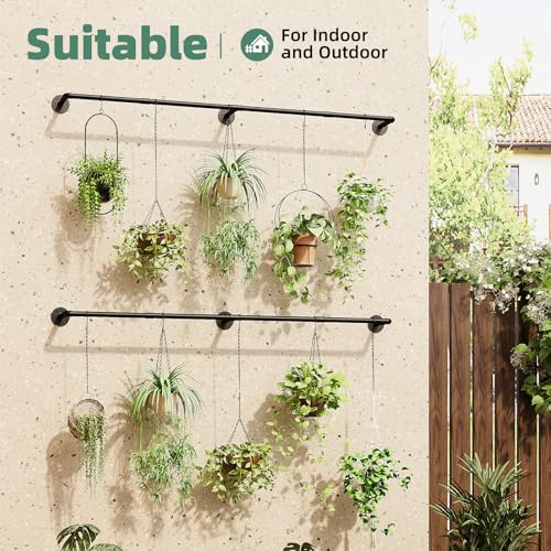Galood Plant Hanger Indoor Hanging Planters for Indoor Plants Hanging Plant Holder Window Plant Rod Black Metal Shelves 70.8 Inch 2PCS Pot not Included - Image 3