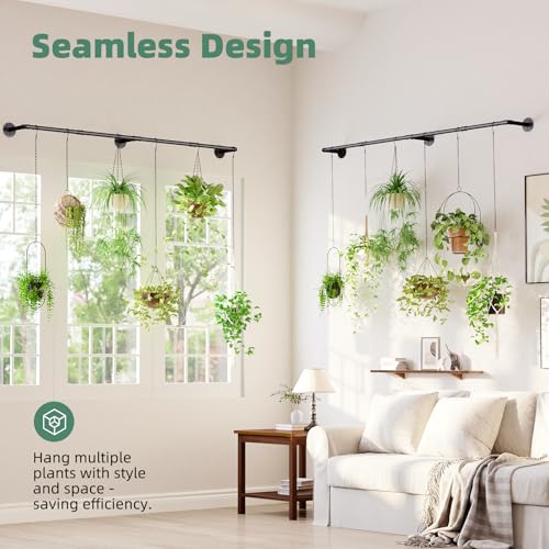 Galood Plant Hanger Indoor Hanging Planters for Indoor Plants Hanging Plant Holder Window Plant Rod Black Metal Shelves 70.8 Inch 2PCS Pot not Included - Image 2