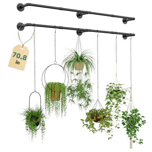 Galood Plant Hanger Indoor Hanging Planters for Indoor Plants Hanging Plant Holder Window Plant Rod Black Metal Shelves 70.8 Inch 2PCS Pot not Included - Image 1