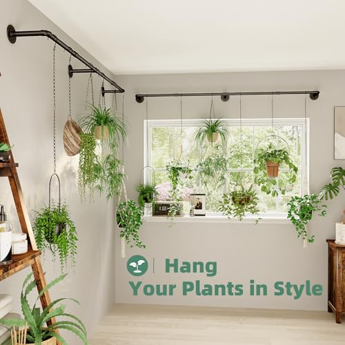 Galood Plant Hanger Indoor Hanging Planters for Indoor Plants Hanging Plant Holder Window Plant Rod Black Metal Shelves 70.8 Inch 2PCS Pot not Included - Image 5