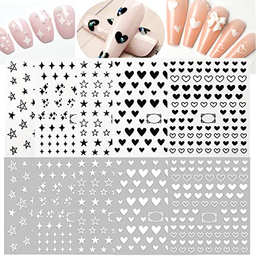 IHUKEIT Black and White Hearts Stars Nail Stickers for Women Girls Kids Nail Decoration Self Adhesive Nail Art Decals for Natural Fingernails and Acrylic Nails Designs Pack of 10 - Image 2