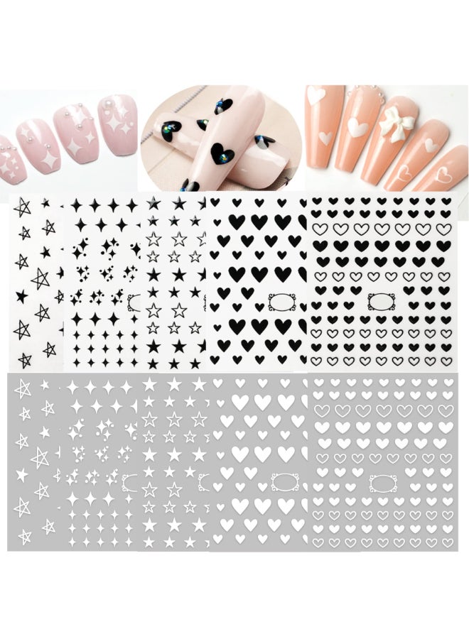 IHUKEIT Black and White Hearts Stars Nail Stickers for Women Girls Kids Nail Decoration Self Adhesive Nail Art Decals for Natural Fingernails and Acrylic Nails Designs Pack of 10 - Image 3