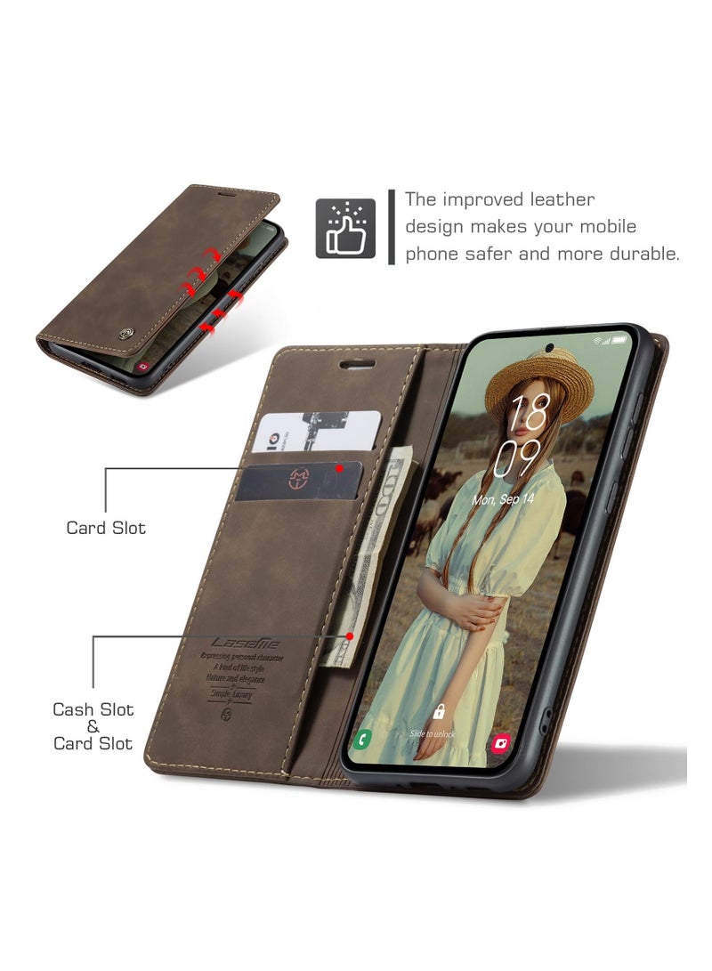 CaseMe Phone Case Luxury PU Leather Design 013 Flip Cover Card Slot Holder Cover For Samsung Galaxy A55 (Coffe) - Image 2